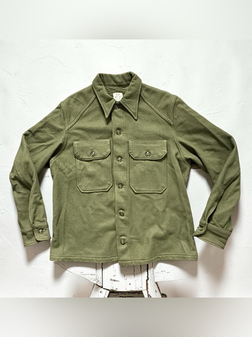 Vtg 1950s Korean War US Army OG 108 Olive Green Wool Field Blanket Shirt Men M